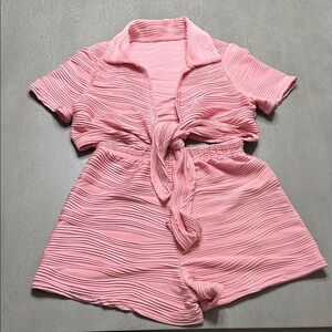 Pink Textured Tie-Front 2 Piece Set